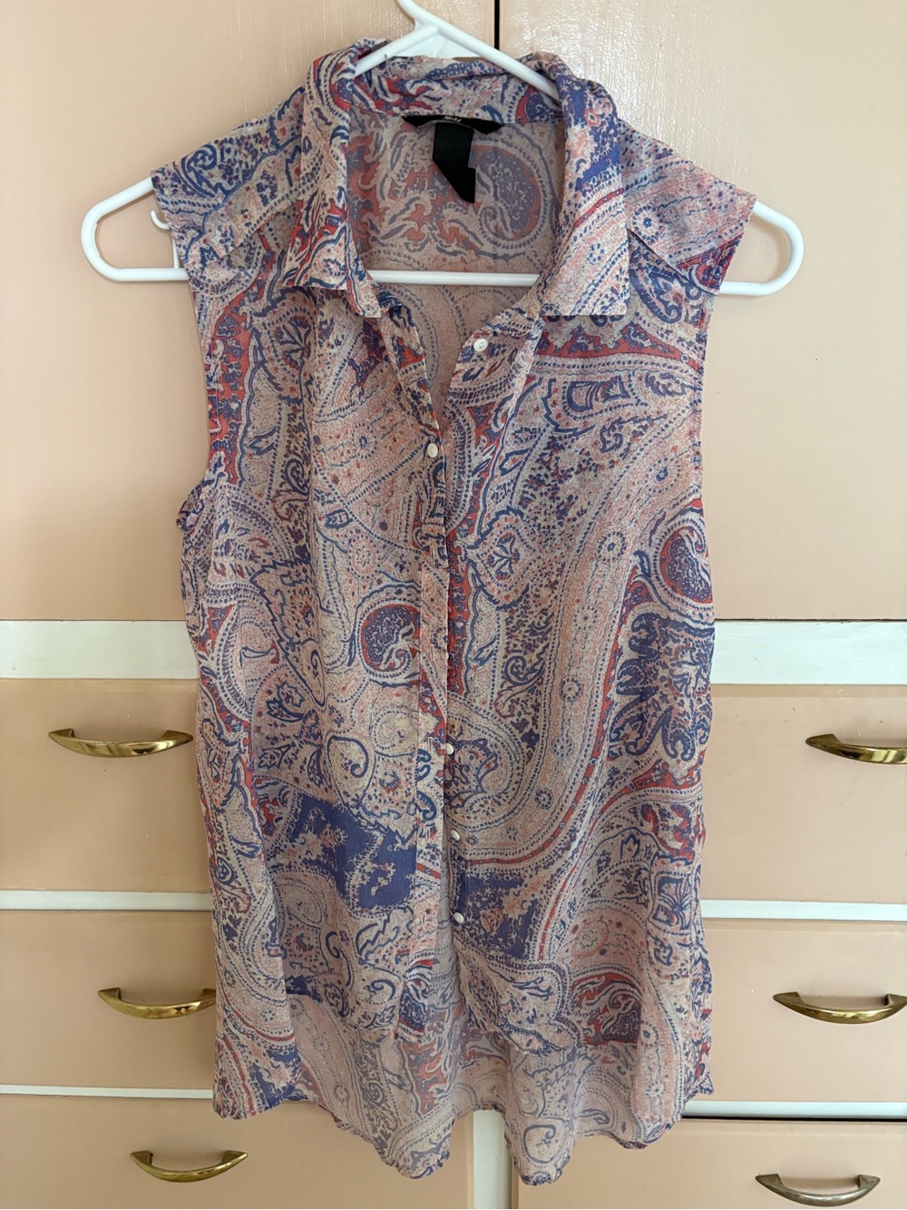 H&M Sleeveless Paisley Button-Up Blouse in Pink, Blue and Cream